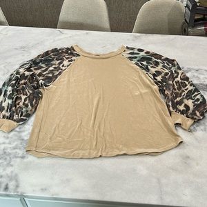 Adora Top with Bell Multicolored Leopard Sleeves
